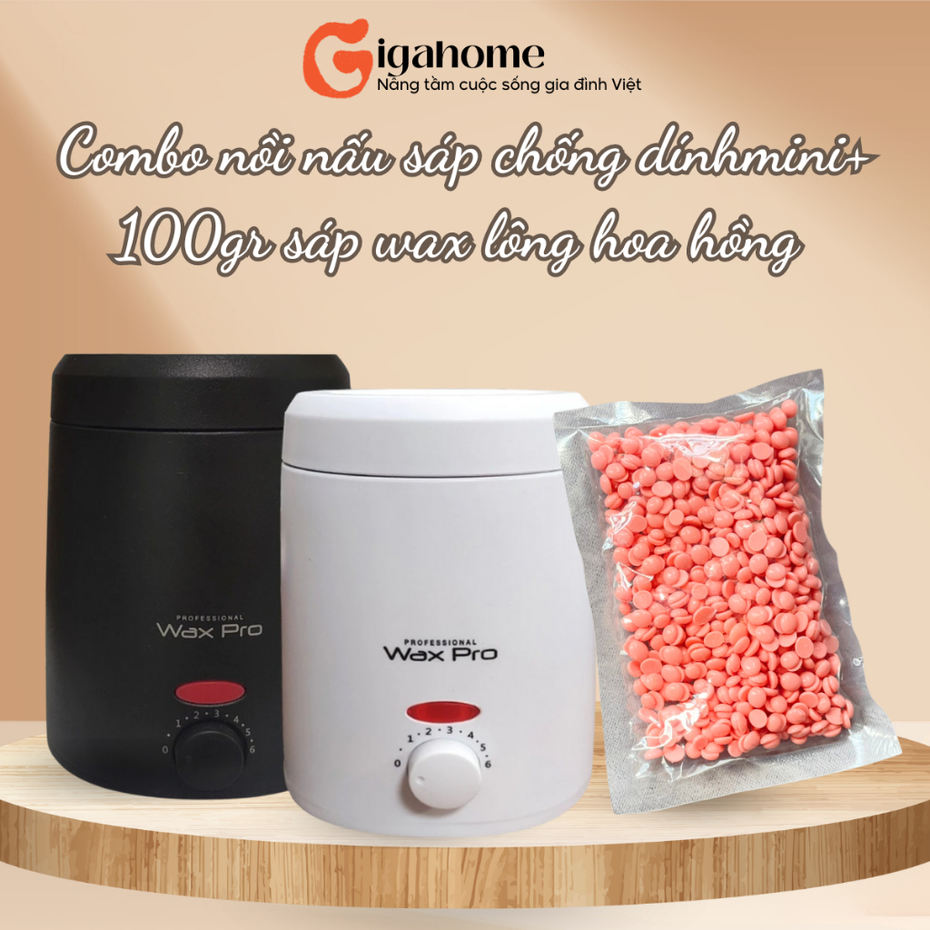 Combo Nồi Nấu Sáp Wax Lông Chống Dính Mini  + 100gr Sáp Siêu Bám Lông Tặng Que GIGAHOMEVN 1013