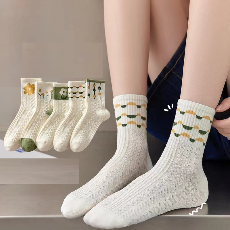 Set 5 đôi tất ulzzang cao cổ nữ họa tiết dễ thương BAG U TCGAU089