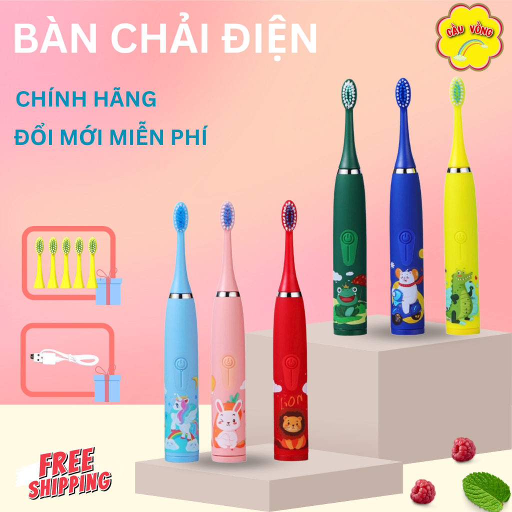 Bàn Chải Điện Cho Bé Từ 2-14 Tuổi, Có 4 Chế Độ Chăm Sóc Răng Miệng, Ngừa Sâu Răng 99%, Đầu Lông Bàn Chải Mềm Mại