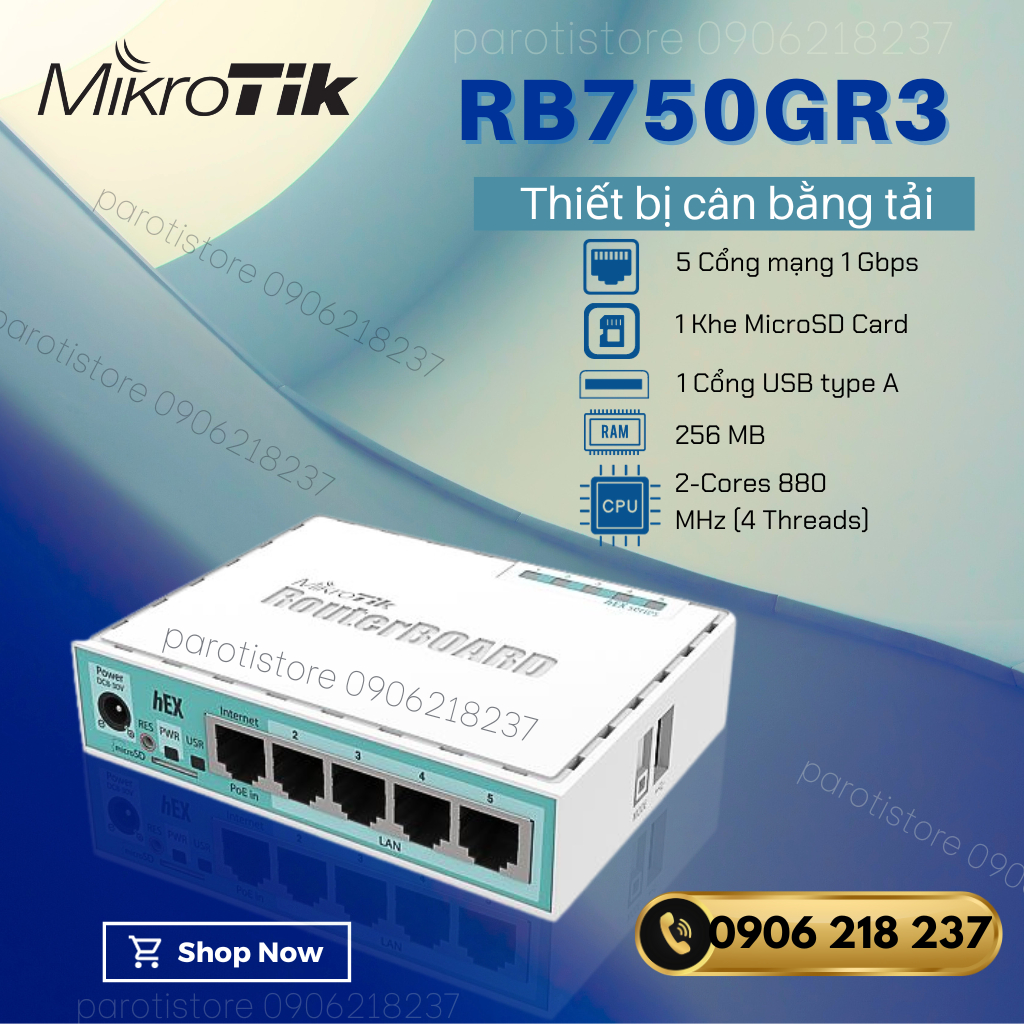 Router cân bằng tải 5 cổng gigabit Mikrotik RB750Gr3 _chính hãng, mới 100%