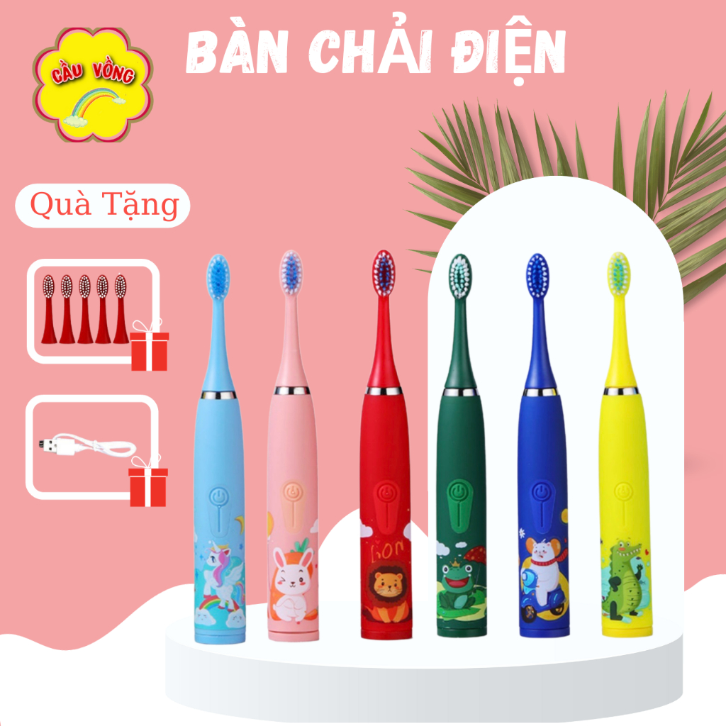 Bàn Chải Điện Cho Bé Chính Hãng, Có 4 Chế Độ Vệ Sinh Răng, Đầu Lông Bàn Chải Mềm An Toàn Cho Lợi, Dành Cho Bé 2-14Tuổi