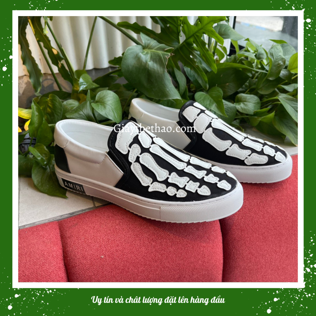 Giày lười nam thêu xương bàn tay trắng Amiri đế khâu hottrend mới nhất năm nay