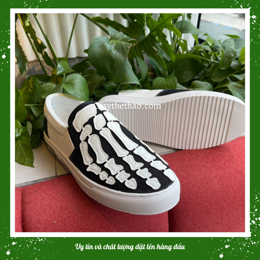 Giày lười nam thêu xương bàn tay trắng Amiri đế khâu hottrend mới nhất năm nay