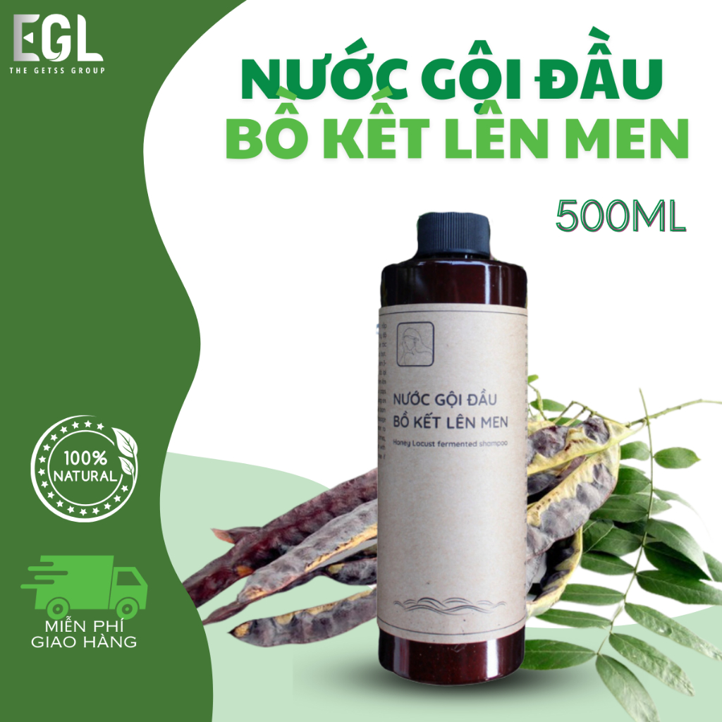 Nước gội đầu bồ kết lên men thiên nhiên 500ml ngăn rụng tóc, kích thích mọc tóc chai nhựa PET nắp vặn