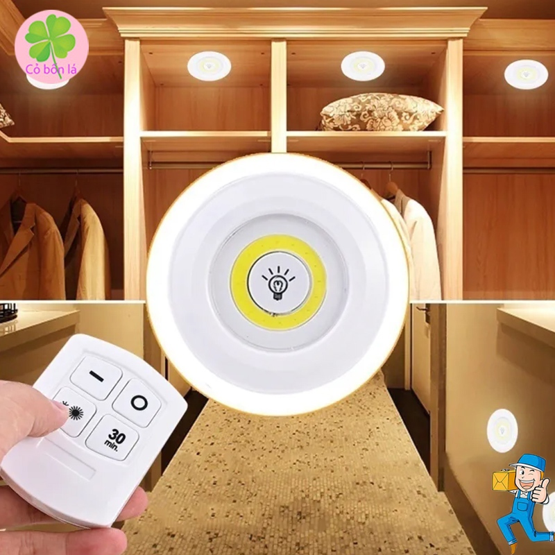 Bộ 3 Đèn LED Dán Tường Mini Thông Minh Có Thể Hẹn Giờ Remote Điều Khiển Từ Xa Trang Trí Tủ Bếp, Bàn Học, Tủ Quần Áo