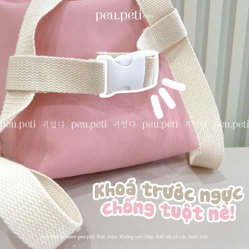 THÊU TÊN Balo rút Gấu và Thỏ phiên bản 2 ngăn tiện dụng style Hàn - by Peu.peti