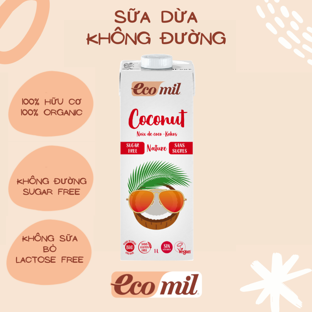 Sữa Dừa Không Đường Hữu Cơ Organic Coconut Milk Sugar-Free Bio Ecomil 1L