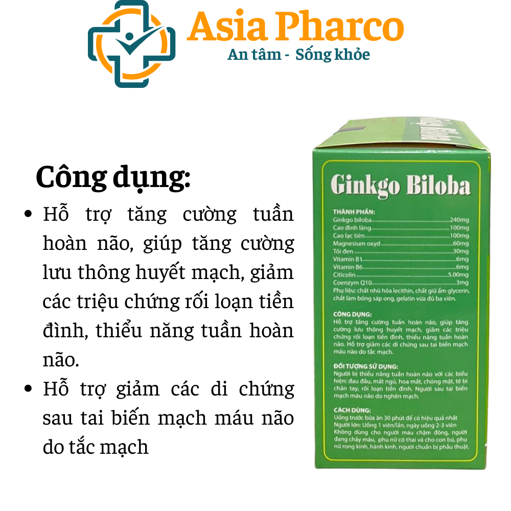 Hoạt huyết dưỡng não Ginkgo Biloba 240mg giúp bổ sung dưỡng chất cho não, tăng cường tuần hoàn máu não - Hộp 100 viên