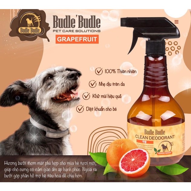Xịt Khử Mùi Dưỡng Lông Cho Chó Mèo Budle'Budle. Nước hoa khử mùi cho chó. Nước hoa cho mèo. Chai 530ml.