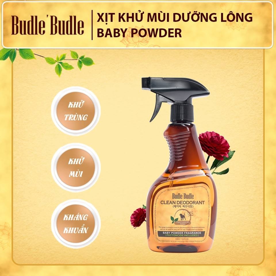 Xịt Khử Mùi Dưỡng Lông Cho Chó Mèo Budle'Budle. Nước hoa khử mùi cho chó. Nước hoa cho mèo. Chai 530ml.