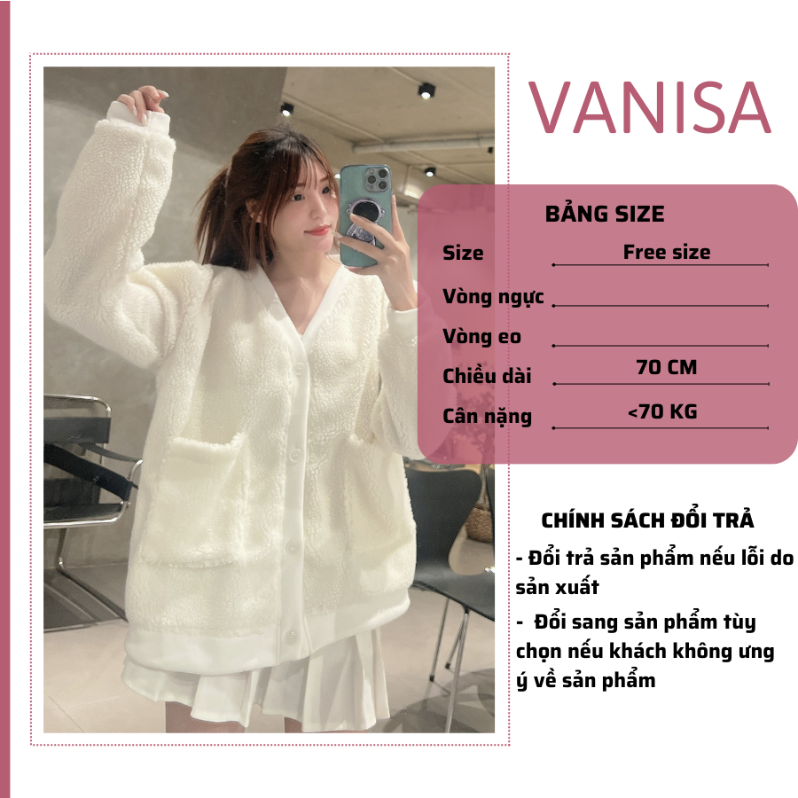 Áo khoác cardigan nữ lông cừu nỉ len bigsize lông cừu dày mịn form rộng VANISA AK018