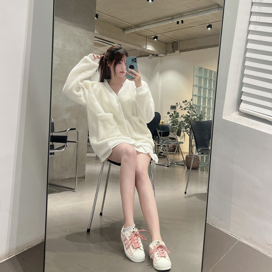 Áo khoác cardigan nữ lông cừu nỉ len bigsize lông cừu dày mịn form rộng VANISA AK018