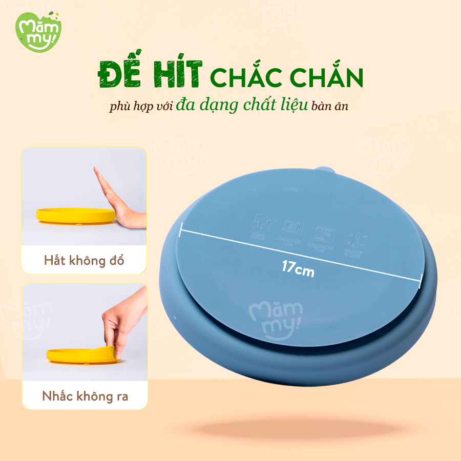 Đĩa ăn dặm silicon cao cấp Mămmy Silicone Baby Food Plate với đế hít chắc chắn chống đổ, không bám mùi, bám dầu