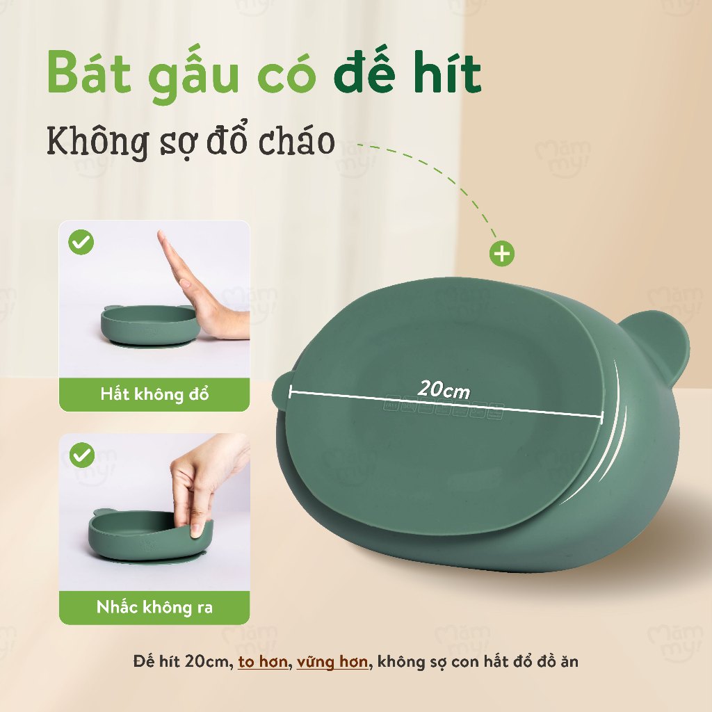 Bát silicon bạch kim kháng khuẩn cao cấp Mămmy Baby Bear Bowl với thiết kế thông minh dành cho bé từ 6 tháng tuổi