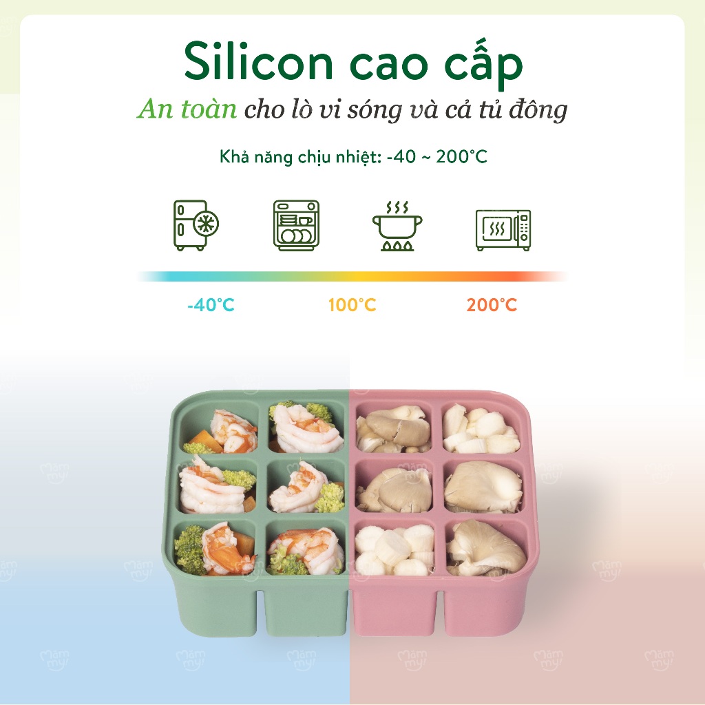 Khuôn trữ đông thực phẩm 12 ô Mămmy Silicone Baby Cube có nắp đậy tiện lợi, dễ lấy thức ăn cho bé