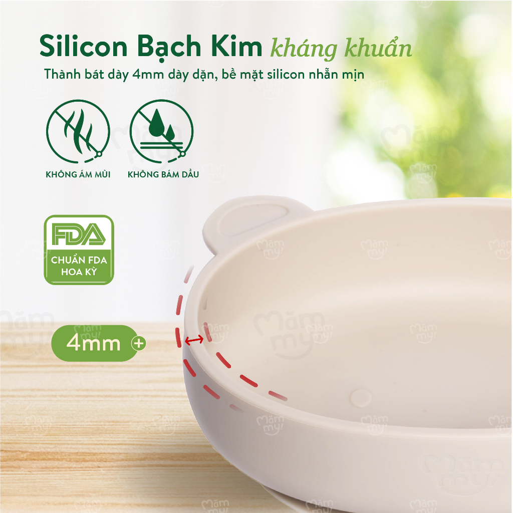 Bát silicon bạch kim kháng khuẩn cao cấp Mămmy Baby Bear Bowl với thiết kế thông minh dành cho bé từ 6 tháng tuổi