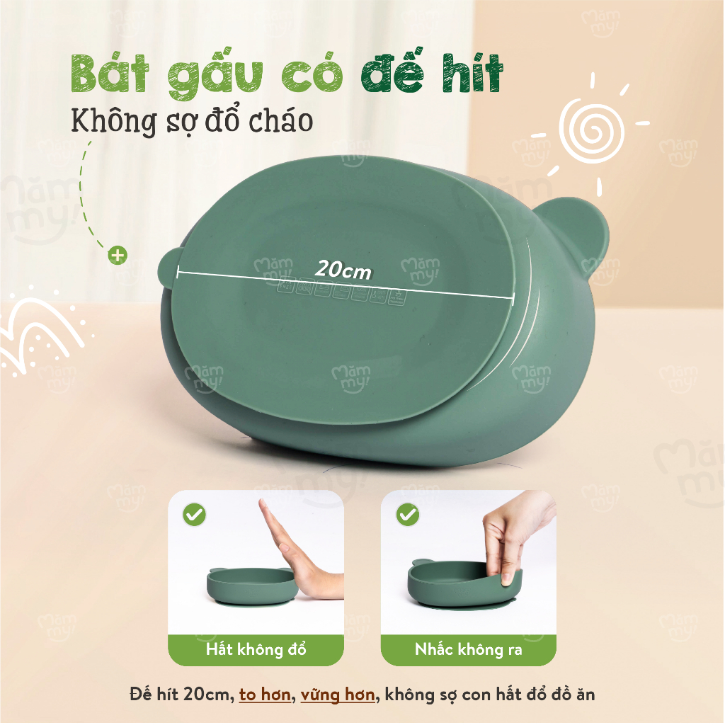 Bát silicon bạch kim kháng khuẩn cao cấp Mămmy Baby Bear Bowl với thiết kế thông minh dành cho bé từ 6 tháng tuổi