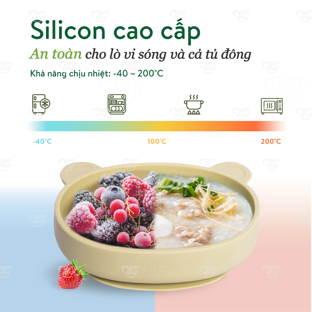 Bát silicon bạch kim kháng khuẩn cao cấp Mămmy Baby Bear Bowl với thiết kế thông minh dành cho bé từ 6 tháng tuổi