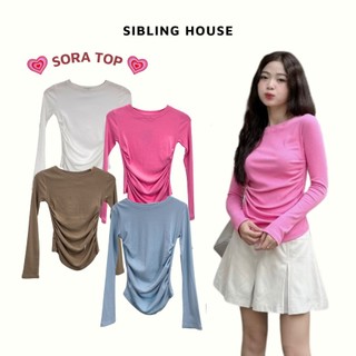 Áo thun nữ tay dài cổ tròn form ôm điểm nhấn nhún eo hai bên chất thun gân co giãn Sora Top  - Sibling House