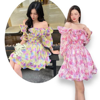 Đầm hoa xoè trễ vai ( Quận Tân Phú - Hoả tốc hcm )