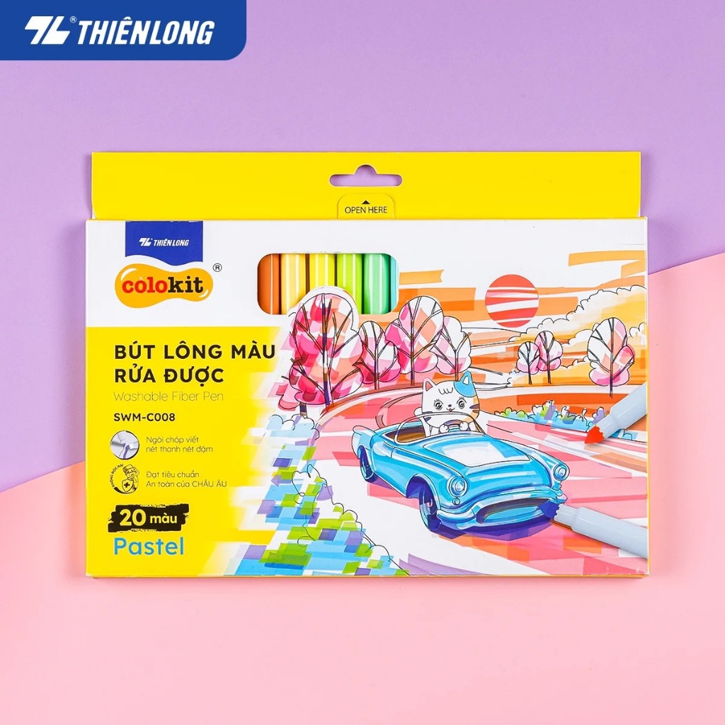 Bút lông 20 màu Pastel Washable Fiber Pen SWM-C008 - màu rửa được