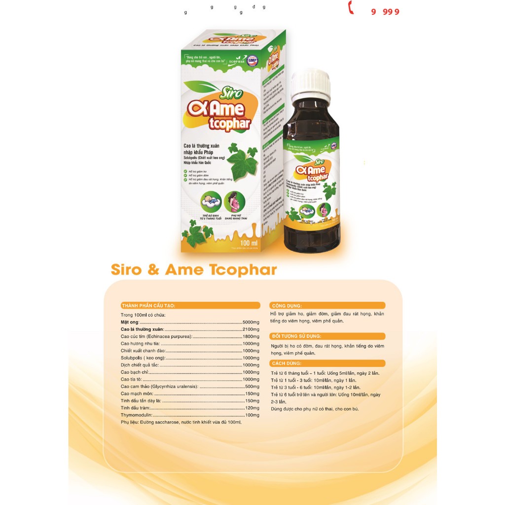 Siro giải cảm, giảm ho SIRO&AME TCOPHAR 100ml