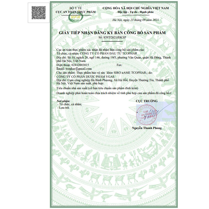 Siro giải cảm, giảm ho SIRO&AME TCOPHAR 100ml