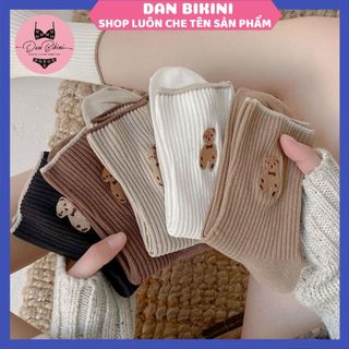 Tất Vớ Nữ - Tất Nam Nữ Cổ Cao Thếu Gấu Chất Cotton Dệt Kim Phong Cách Vintage Hàn Quốc Mẫu T15
