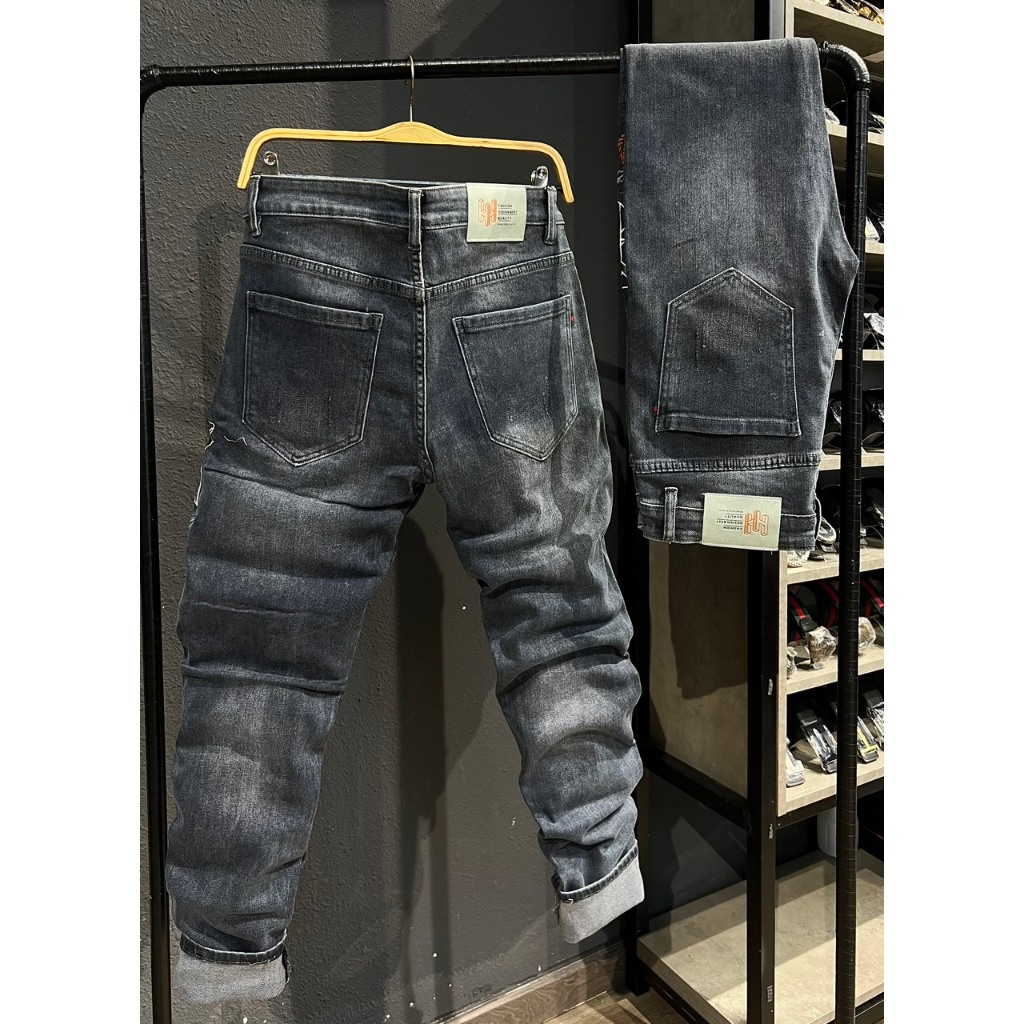 Quần jean nam dài màu xám was full thêu thổ dân rách xước nhẹ chi tiết như hình J2783 K3 STORE