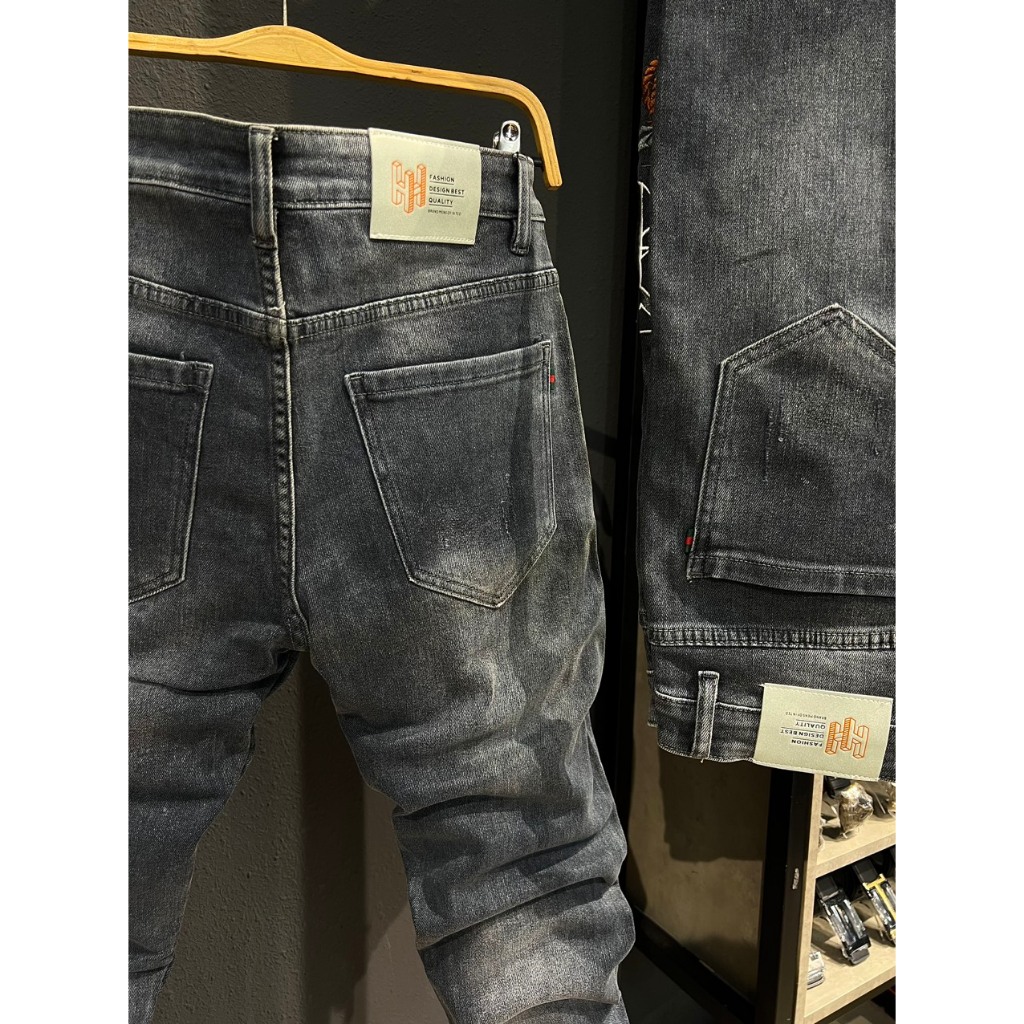 Quần jean nam dài màu xám was full thêu thổ dân rách xước nhẹ chi tiết như hình J2783 K3 STORE