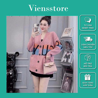 Áo khoác cardigan tay dài cổ tim phối nút gài in chữ chất liệu len cao cấp - Vien's Store