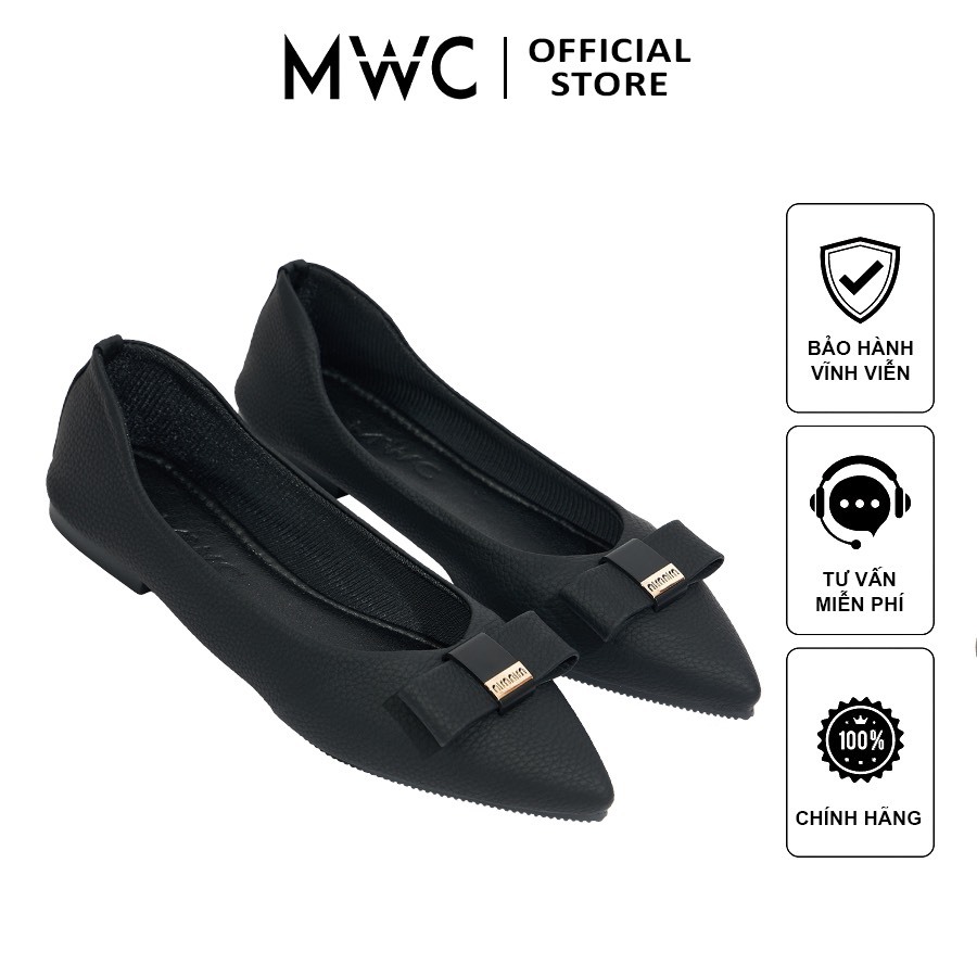 Giày Búp Bê MWC 2300 - Giày Búp Bê Chất Liệu Da Mềm Đính Nơ Phối Khoá Hiện Đại
