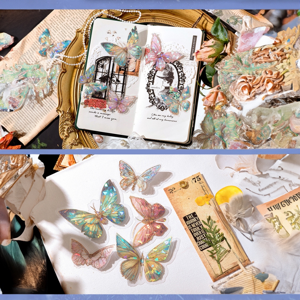 Sticker Trang Trí Chủ Đề Bướm Ánh Kim 3D Mo-Card