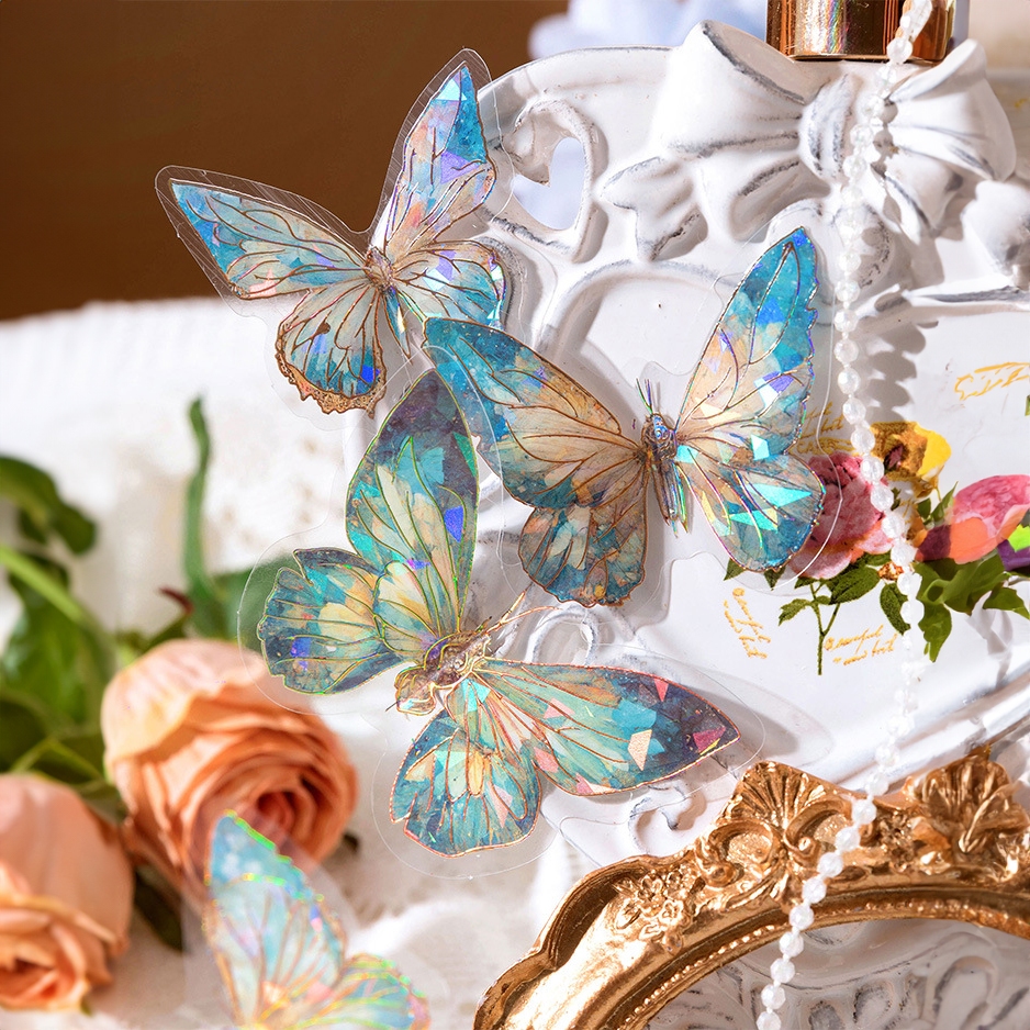 Sticker Trang Trí Chủ Đề Bướm Ánh Kim 3D Mo-Card