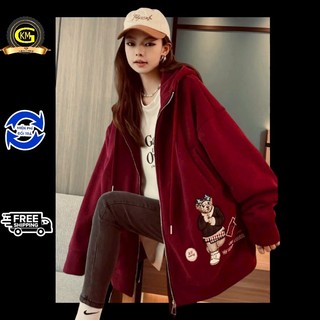 Áo khoác nỉ nữ thêu hình gấu gốc áo kiể dáng trẻ trung GKM