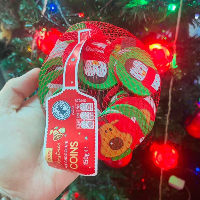 Túi lưới chocolate đồng xu noel hàng úc