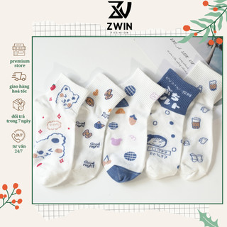 Sét 5 Đôi Tất Chân Tất Vớ Cổ Ngắn Nam Nữ Nhiều Họa Tiết Chất Cotton Co Giãn VT11 - Zwin Fashion
