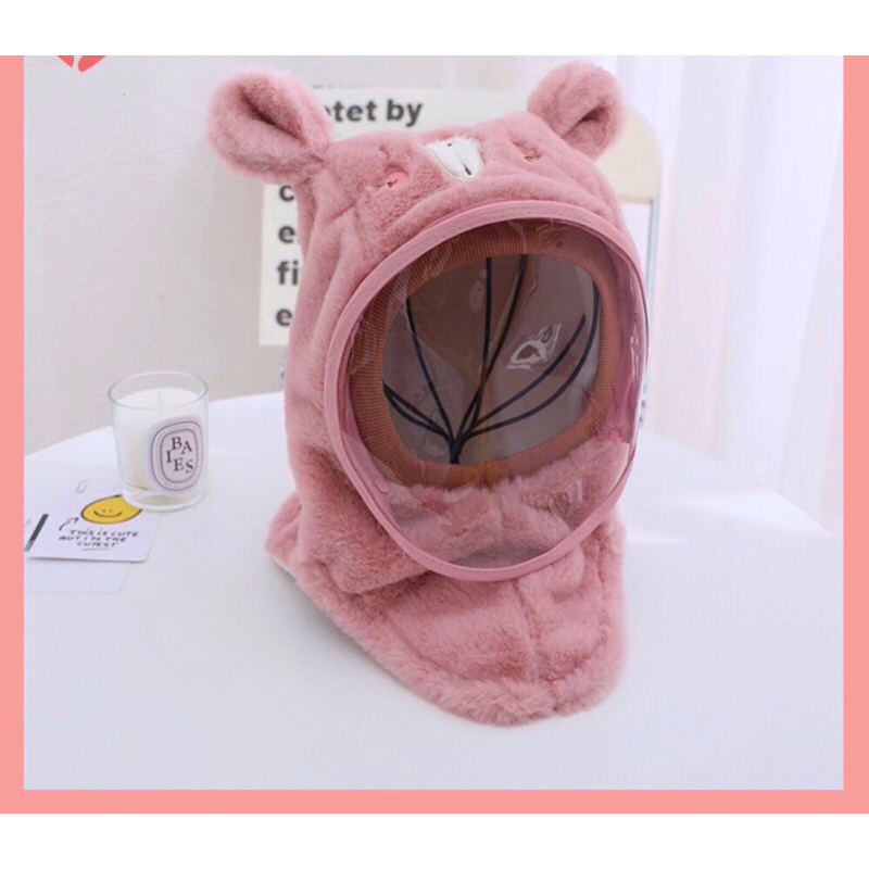 Mũ lông cừu có kính chắc gió cho bé