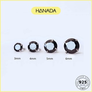 Bông Tai Bạc Cao Cấp Hanada 0397 Một Hạt Đá Đen Trắng Nam Nữ Nhỏ Đơn Giản 0397