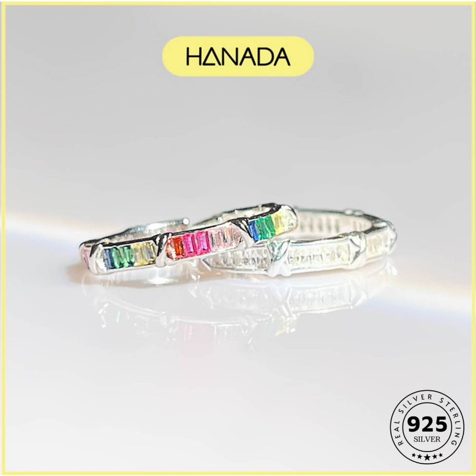 Nhẫn Bạc 925 Hanada Cầu Vòng Đá Màu Full Vòng Freesize Đeo Nhiều Ngón Tùy Chỉnh Nam Nữ 1025 P6