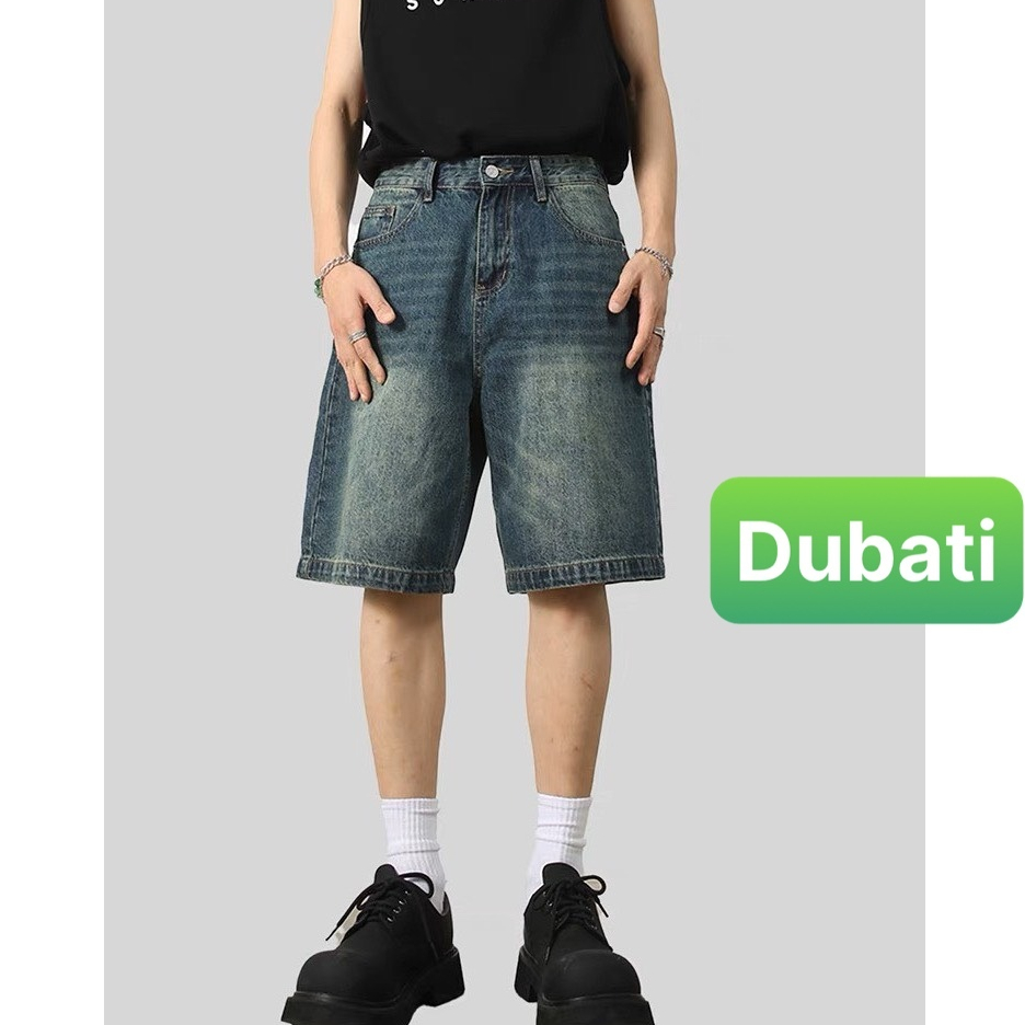 Quần baggy jeans short nam sọt màu dirtwash cạp cao, ống rộng phong cách Hàn Quốc sang chảnh vip pro - Dubati Fashion