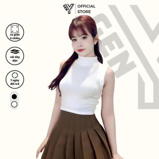 Áo cổ lọ sát nách nữ GenY dáng croptop ôm body Áo croptop ba lỗ sát nách chất thun gân dày 2D11