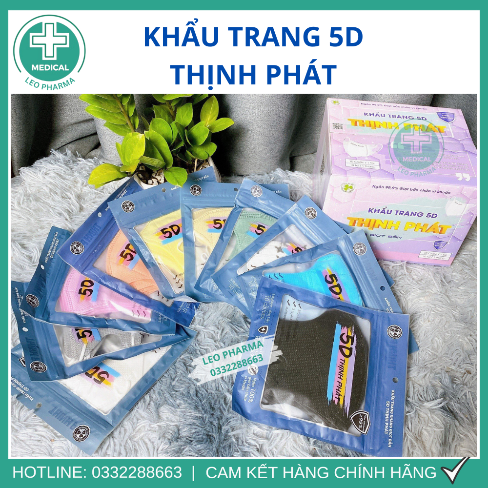 [CHÍNH HÃNG ĐỦ MÀU] Set 100 Chiếc Khẩu Trang THỊNH PHÁT 5D Mask, Hàng Chuẩn 3 Lớp Dễ Thở Không Lem Son