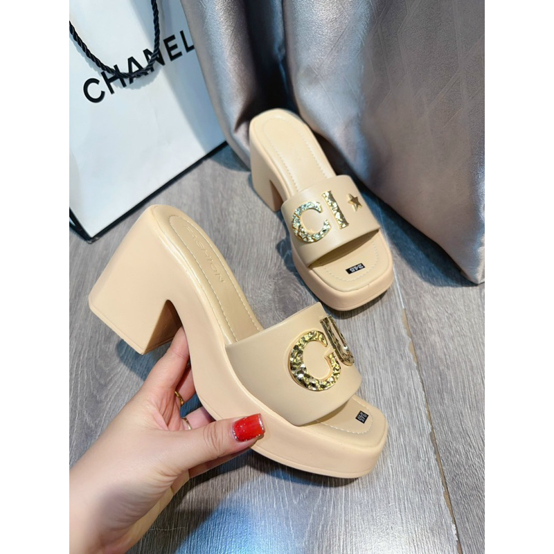 🌈🌈 Guốc Xuồng Gc PU Qc siêu êm đế vuông cao 7F  FULL BOX 📦