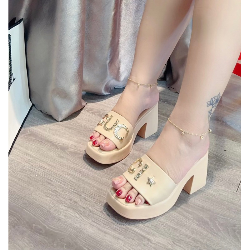 🌈🌈 Guốc Xuồng Gc PU Qc siêu êm đế vuông cao 7F  FULL BOX 📦