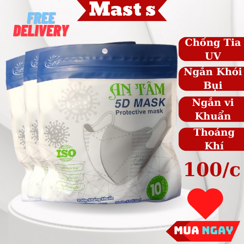 Thùng 100 chiếc Khẩu trang 5D An Tâm Mask chống bụi kháng khuẩn