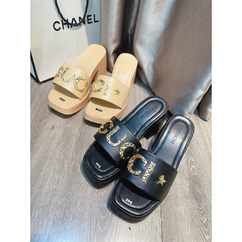 🌈🌈 Guốc Xuồng Gc PU Qc siêu êm đế vuông cao 7F  FULL BOX 📦