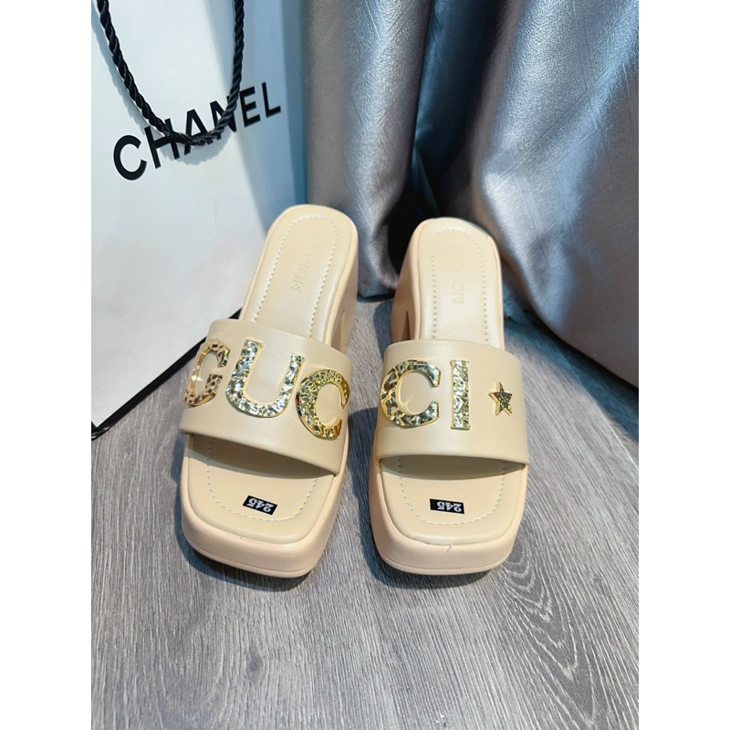 🌈🌈 Guốc Xuồng Gc PU Qc siêu êm đế vuông cao 7F  FULL BOX 📦