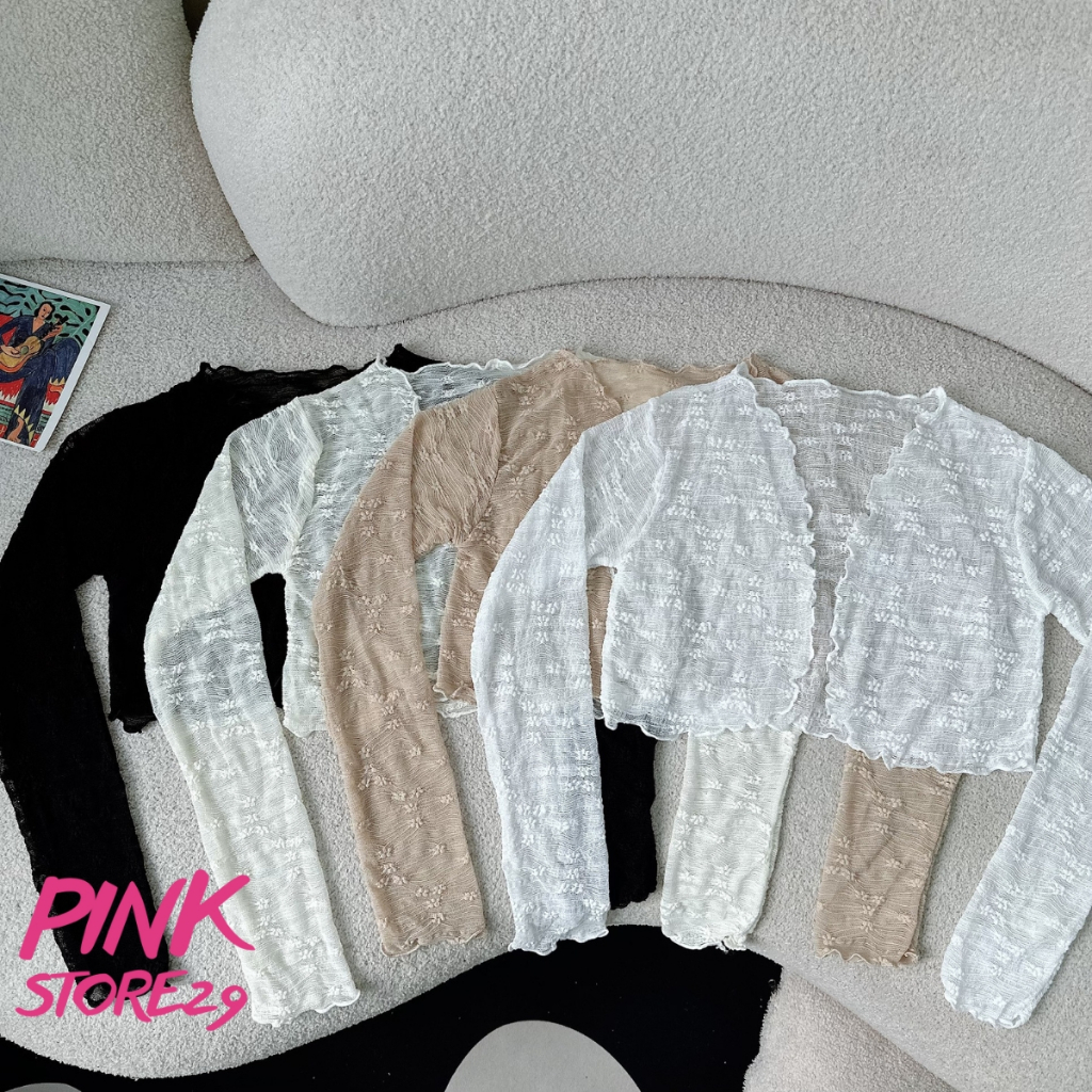 Áo khoác nữ cardigan PINKSTORE29 kiểu ren hoa nổi nhẹ nhàng xinh xắn A5941