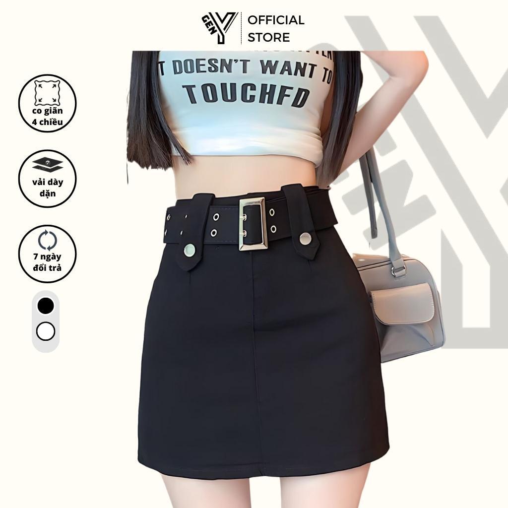 Chân váy kaki GenY dáng chữ A ngắn cạp cao phối dây nịt chất vải kaki dày dặn hack chân siêu dài CV12